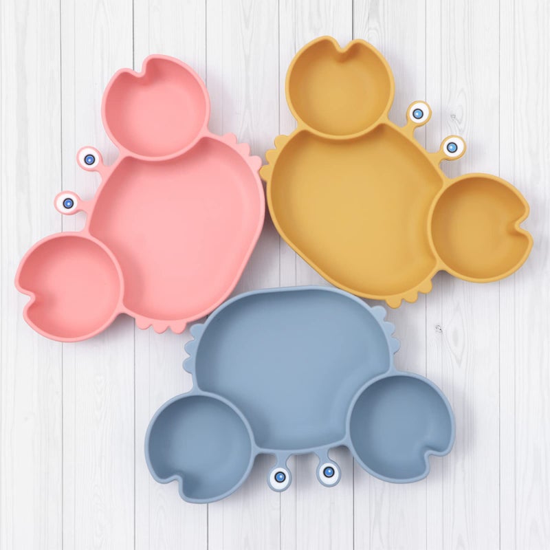 ROCCED Suction Plates for Baby, Silicone Plates with Suction Divided, Baby Spoon Fork Set for Toddler Baby Dishes Kids Utensils-Crab Pink - Image 5
